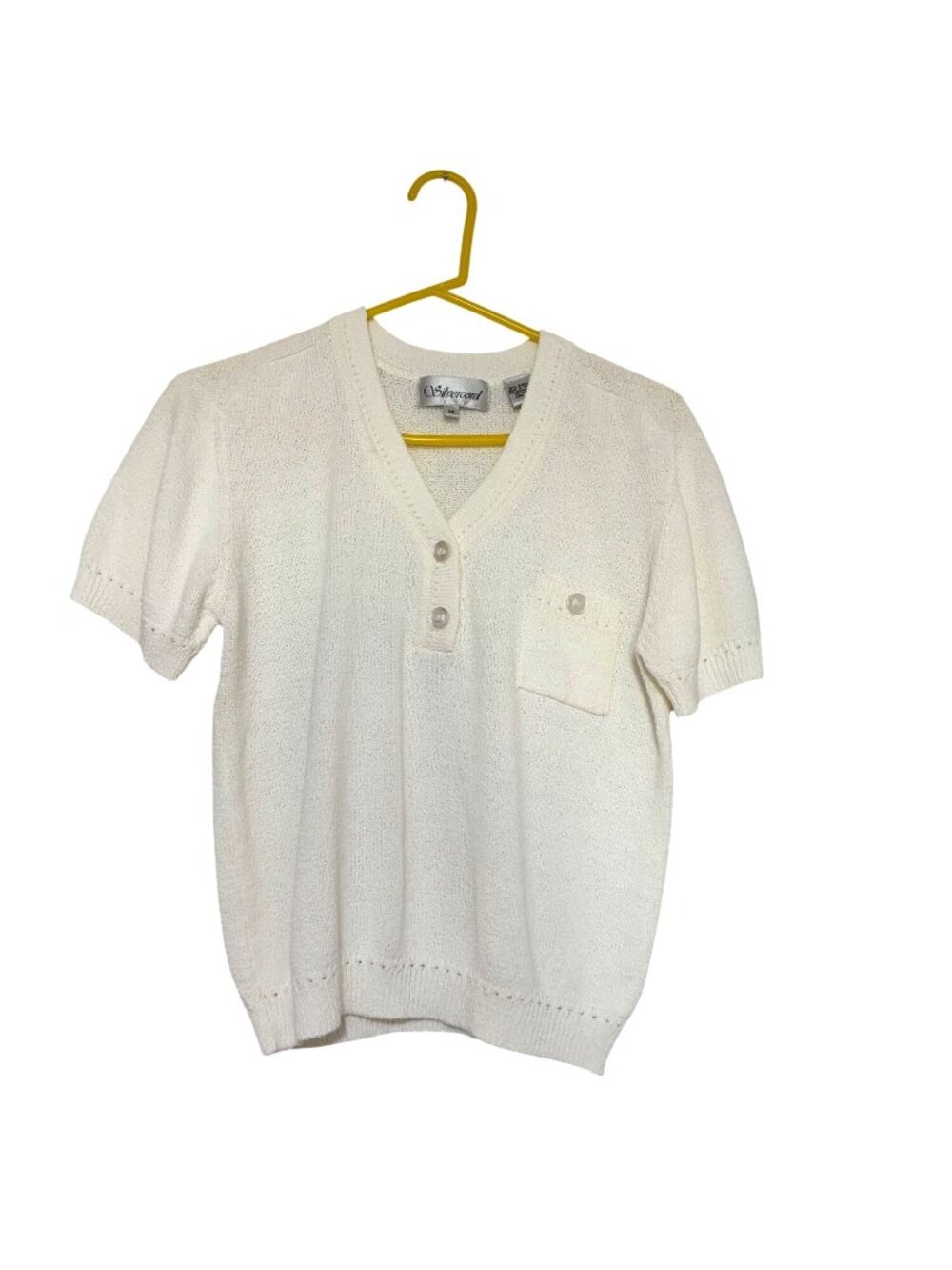 Vintage y2k Silvercord Womens Medium White Vneck white Short Sleeve Pullover swe
